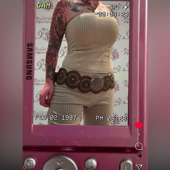 Le chΓ’teau set tube top Bottoms striped Grey cream beige vintage y2k 2000s - Picture 3 of 14